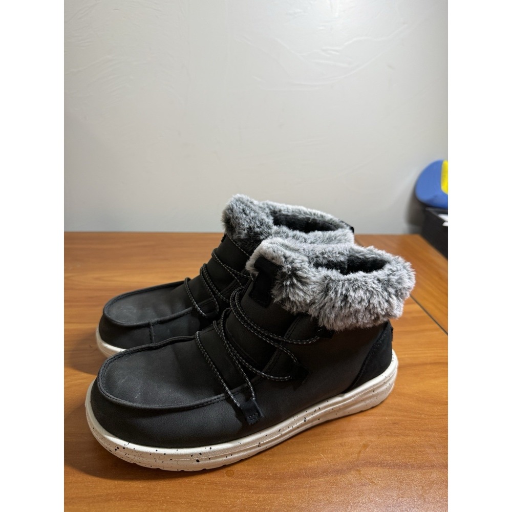 Hey Dude Eloise Fur Trim Insulated Lined Black Women's Boots Bootie US 7/38